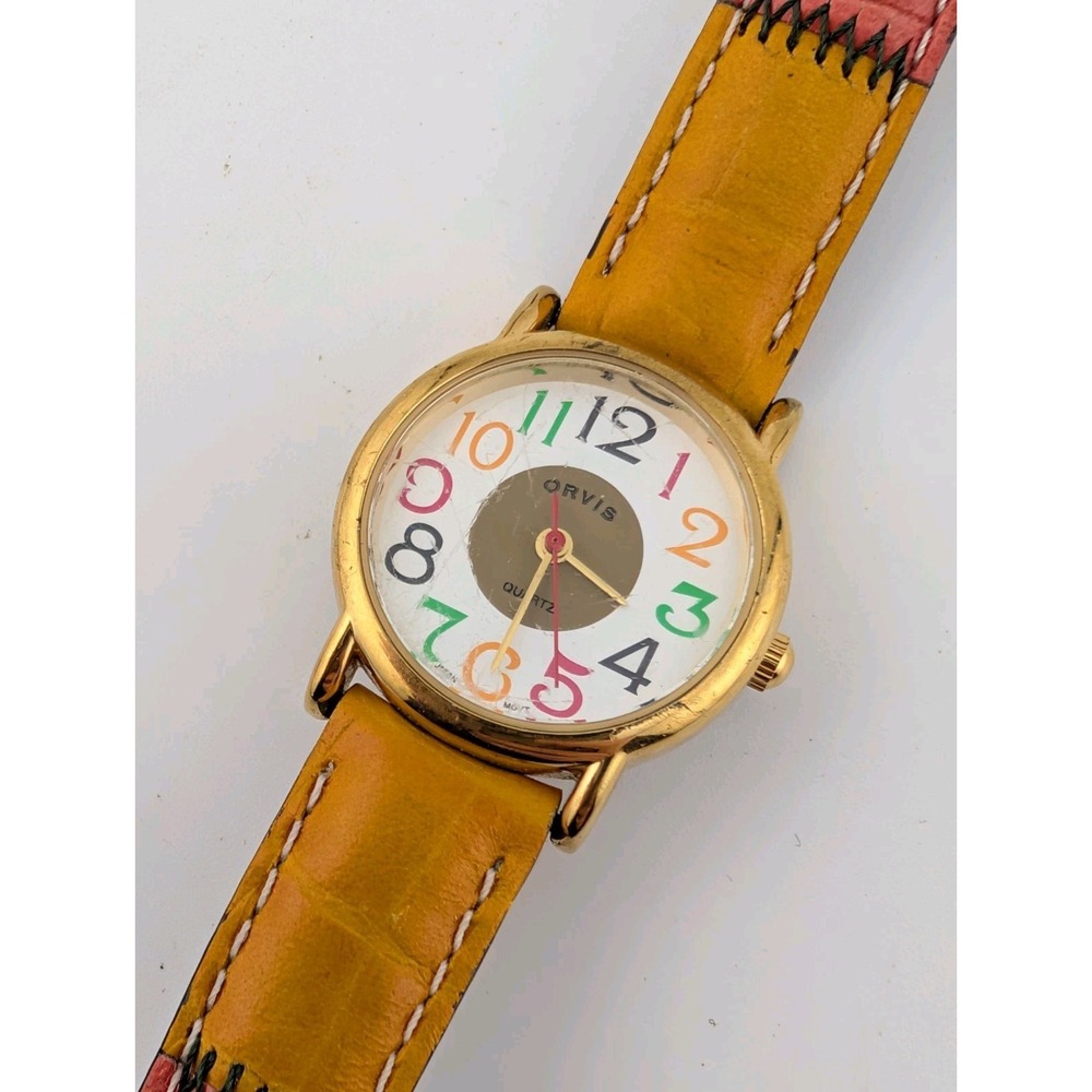 Orvis Watch Women 26mm Gold Tone Patchwork Leather Band- New‎ Battery